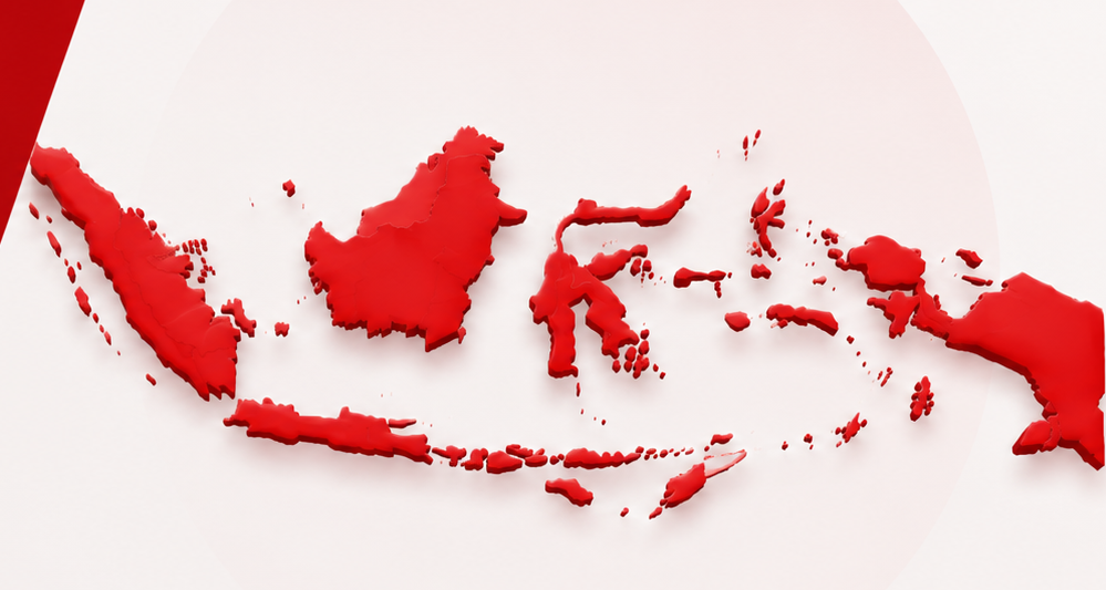 Peta kepulauan Indonesia berwarna merah